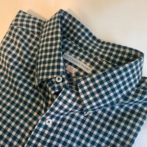 SOUTHERN TIDE Men's Green and White Checkered Long Sleeve Shirt  Cotton XL